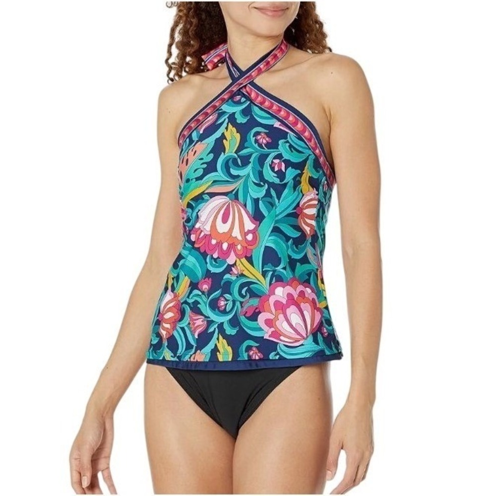 Trina Turk Womens Size 4 India Garden Reversible High Neck Tankini Top NWT
